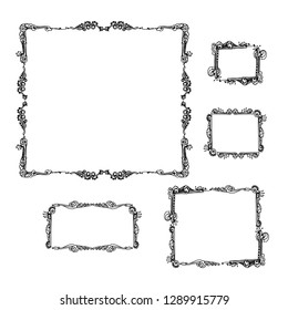 Set of decorative vintage frames. graphic hand drawn vector illustration on white background