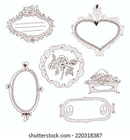 Set of decorative vintage frames, hand drawing. Vector illustration