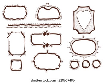 Set of decorative vintage frames, hand drawing. Vector illustration
