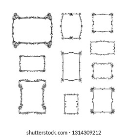 set of decorative vintage frames. hand-drawn vector illustration on white background