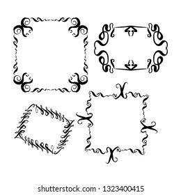 set of decorative vintage frames. hand-drawn with ink and brush vector illustration isolated on white background