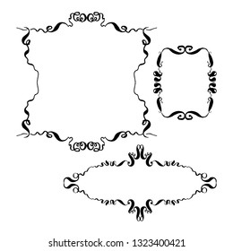 set of decorative vintage frames. hand-drawn with ink and brush vector illustration isolated on white background