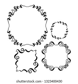 set of decorative vintage frames. hand-drawn with ink and brush vector illustration isolated on white background
