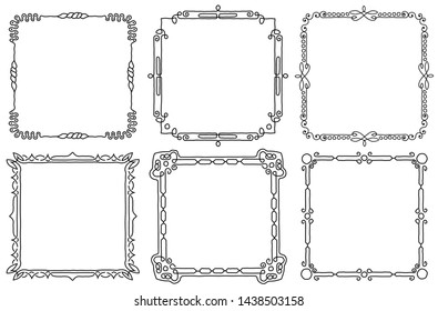 Set of decorative vintage frames. Hand-drawn vector illustration on white background