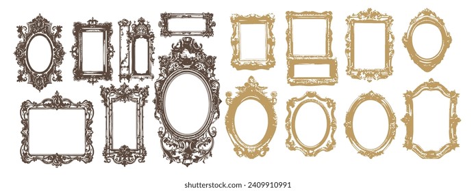 Set of decorative vintage frames. A set of isolated vector illustration templates