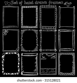 Set of Decorative Vintage frames on blackboard.