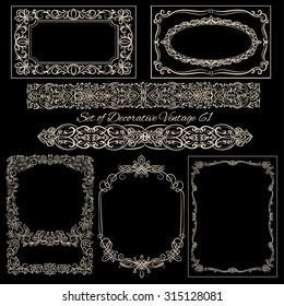 Set of Decorative Vintage frames on blackboard.