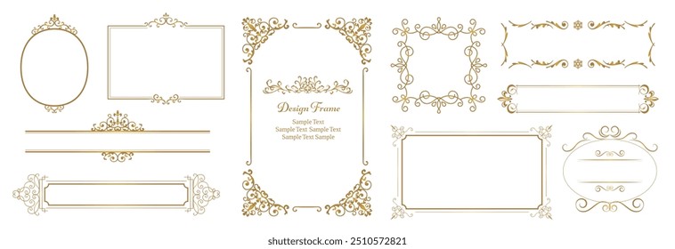 Set of Decorative vintage gold frame and border, baroque ornament. Vector design, floral ornament.