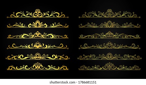 set of decorative vintage gold ornaments & line art