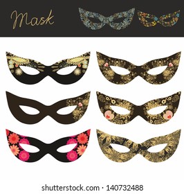 Set of decorative vintage masks, on white background