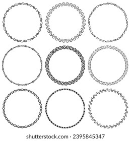 Set of decorative vintage openwork circle frames. Ornate round border on white background. Classic style pattern. Vector illustration	