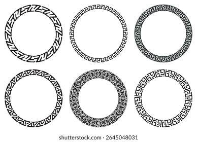 Set of decorative vintage openwork circle frames. Classic style chain pattern. Ornate fishnet round frames border isolated on white background. Vector