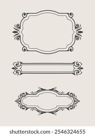 Set of decorative vintage style frames with elegant floral details, perfect for invitations, labels, packaging, or any retro inspired design projects