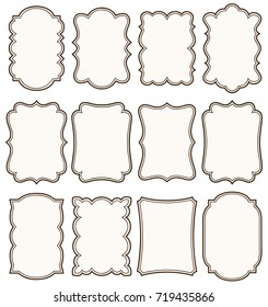 Set of decorative vintage tags, frames for scrapbook and wedding invitation design. Vector labels