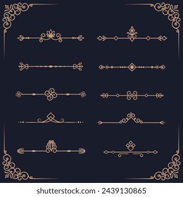 Set of decorative vintage vector elements. Golden dividers for your design.