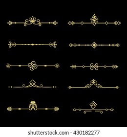 Set of decorative vintage vector elements. Golden dividers for your design.
