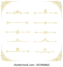 Set of decorative vintage vector elements. Golden dividers for your design.