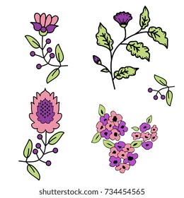 Set of decorative violet flowers