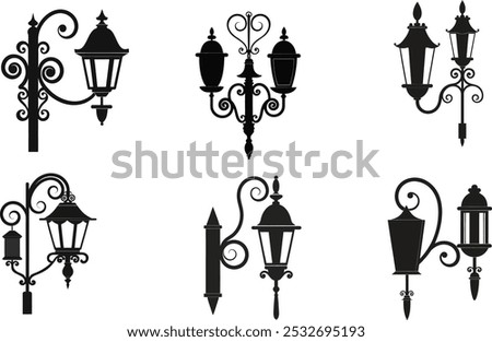 Set of Decorative Wall Sconce Silhouette Vector Illustration