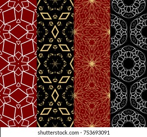Set of Decorative wallpaper for interior design. Line art floral geometric ornament. Seamless vector illustration