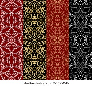 Set of Decorative wallpaper for interior design. Line art floral geometric ornament. Seamless vector illustration