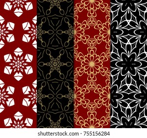 Set of Decorative wallpaper for interior design. Line art floral geometric ornament. Seamless vector illustration