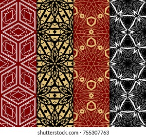 Set of Decorative wallpaper for interior design. Line art floral geometric ornament. Seamless vector illustration