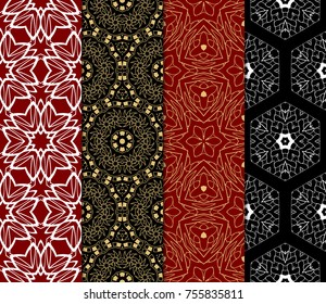 Set of Decorative wallpaper for interior design. Line art floral geometric ornament. Seamless vector illustration
