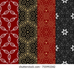 Set of Decorative wallpaper for interior design. Line art floral geometric ornament. Seamless vector illustration