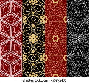 Set of Decorative wallpaper for interior design. Line art floral geometric ornament. Seamless vector illustration