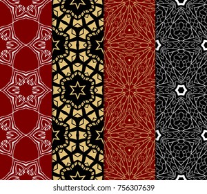 Set of Decorative wallpaper for interior design. Line art floral geometric ornament. Seamless vector illustration
