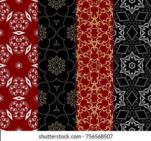 Set of Decorative wallpaper for interior design. Line art floral geometric ornament. Seamless vector illustration