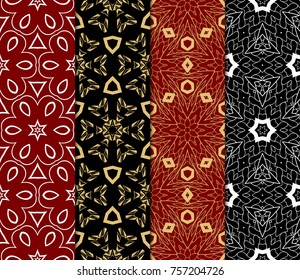 Set of Decorative wallpaper for interior design. Line art floral geometric ornament. Seamless vector illustration