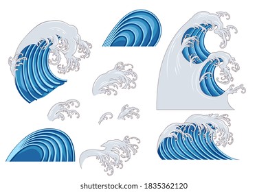 Conjunto de ondas decorativas al estilo chino