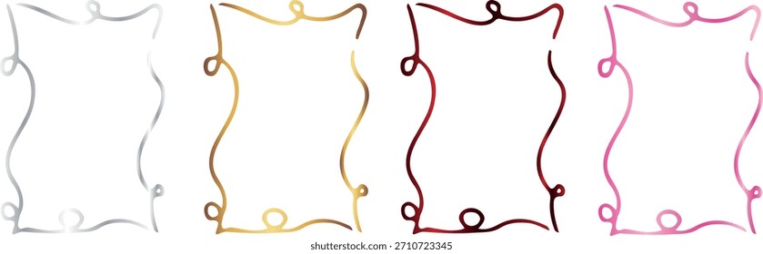 set of decorative wavy lines that fold into rectangular frames with various color gradients, for holiday designs, invitations or gift cards