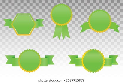Set of decorative white empty price tag with green bow and horizontal green ribbon isolated on white. New Year or Christmas decoration for winter sale design, Eco tags, Discount and labels stickers. 