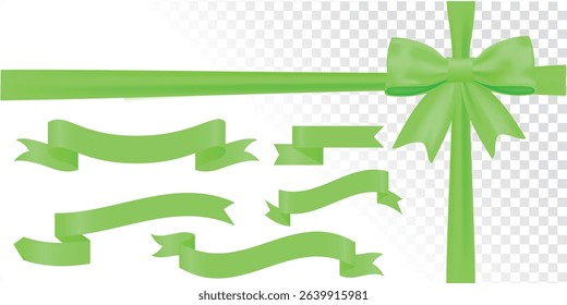 Set of decorative white empty price tag with green bow and horizontal green ribbon isolated on white. New Year or Christmas decoration for winter sale design, Eco tags, Discount and labels stickers. 