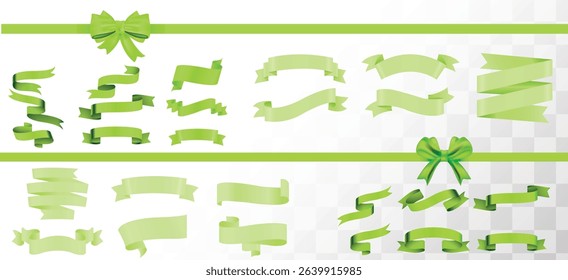 Set of decorative white empty price tag with green bow and horizontal green ribbon isolated on white. New Year or Christmas decoration for winter sale design, Eco tags, Discount and labels stickers. 