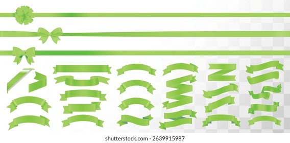 Set of decorative white empty price tag with green bow and horizontal green ribbon isolated on white. New Year or Christmas decoration for winter sale design, Eco tags, Discount and labels stickers. 