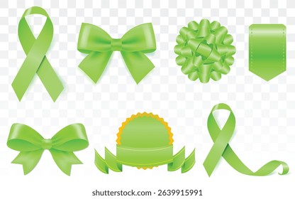 Set of decorative white empty price tag with green bow and horizontal green ribbon isolated on white. New Year or Christmas decoration for winter sale design, Eco tags, Discount and labels stickers. 