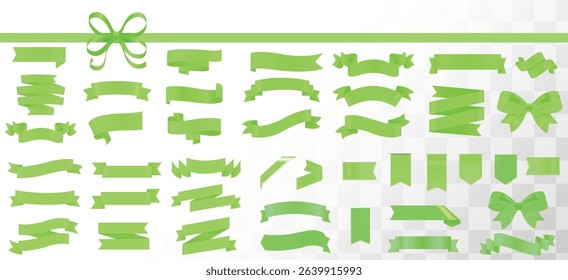 Set of decorative white empty price tag with green bow and horizontal green ribbon isolated on white. New Year or Christmas decoration for winter sale design, Eco tags, Discount and labels stickers. 