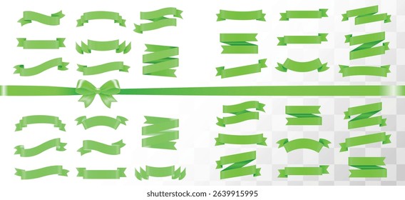 Set of decorative white empty price tag with green bow and horizontal green ribbon isolated on white. New Year or Christmas decoration for winter sale design, Eco tags, Discount and labels stickers. 