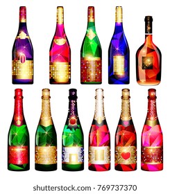 Set of decorative wine bottles