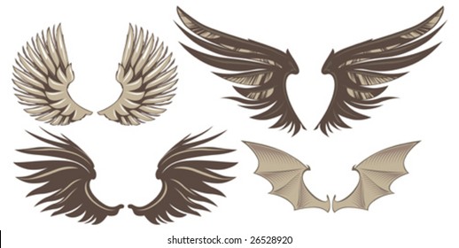 Set of decorative wings. Vector Illustration.