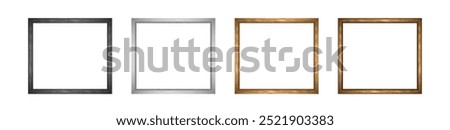 Set of decorative wooden and metallic frame for photos and pictures. Border for exhibition and gallery.