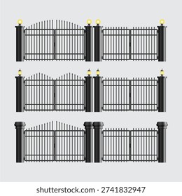 Set of Decorative Wrought Iron Gates with Lanterns