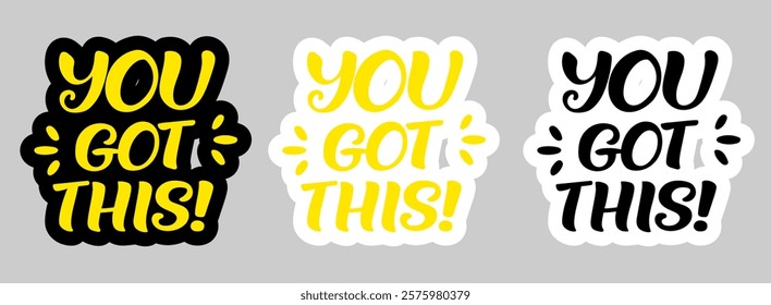 Set of Decorative yellow-black text for printing on clothes, fabric, prints, packaging, motivational products. Vector graphics.