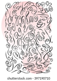 Set of decorative,hand draw vector  calligraphic design elements, can be used for invitation, congratulation.