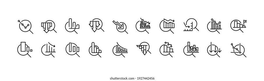 Set of decrease analyics line icons. Premium pack of signs in trendy style. Pixel perfect objects for UI, apps and web. 