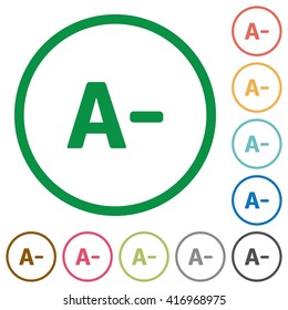 Set of Decrease font size color round outlined flat icons on white background